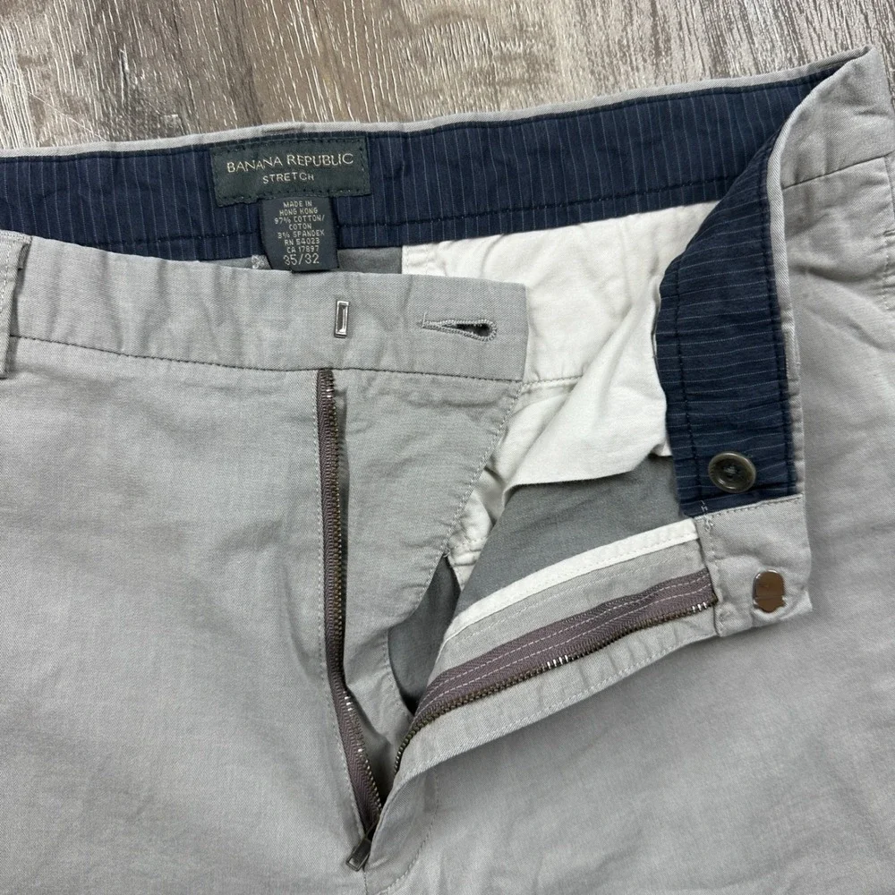 Banana Republic‎ Mens Grey Stretch Chino Pants Flat Front Straight Leg 35x32